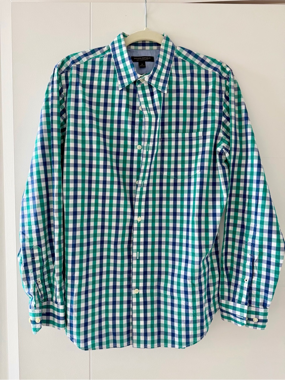 Banana Republic Men's Blue & Green Gingham Button-Down Shirt